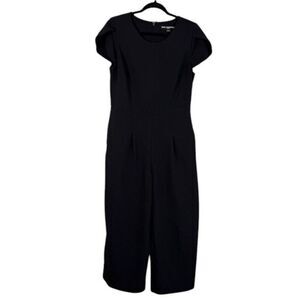 Karl Lagerfeld Wide Leg Jumpsuit Black Tulip Sleeve Pintuck front Pockets Size 8